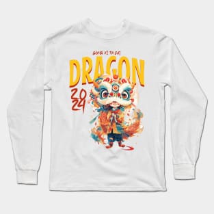 Chinese New Year Dragon Dance Boy Tee: Gong Xi Fa Cai 2024! Long Sleeve T-Shirt